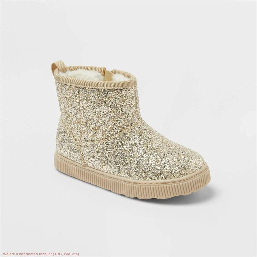 Toddler Girls Size 7C Gold Glitter Ankle Boots Sparkle Cat & Jack Arlo New